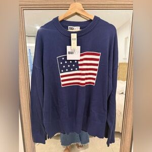 Anthropologie Beach Riot Navy Blue American Flag Sweater Size XL NWT